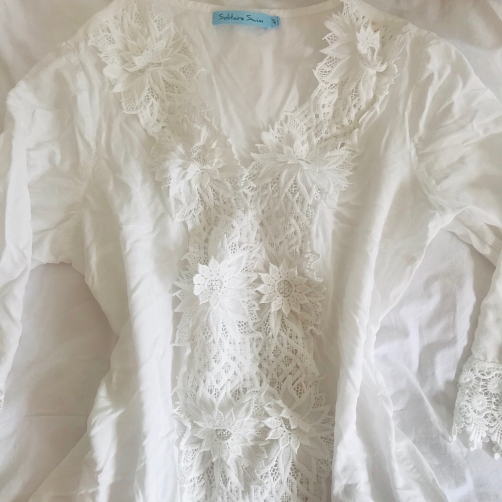 White Floral Detail Beach Coverup